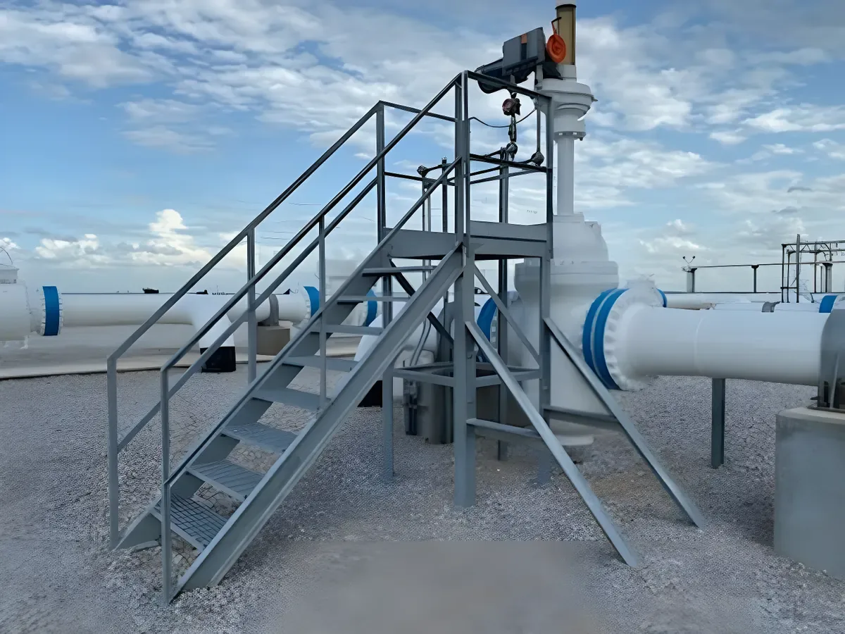 Steel platform assembly photographed for Spur Industrial